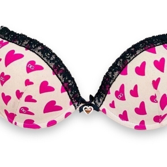 Dolce & Gabbana Vtg. 00s Y2K Pink Heart Outerwear Bra 32C rhinestone - Picture 8 of 16